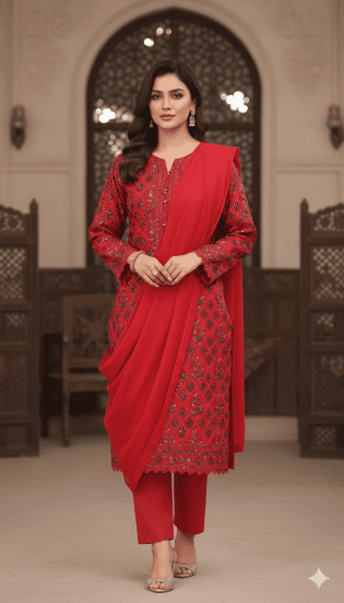 Unstitched lawn embroidery suit online available