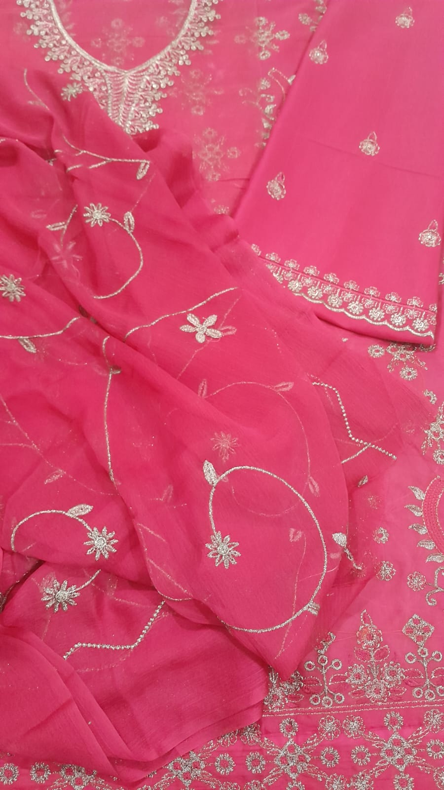 Fully embroidered 3 pieces party wear