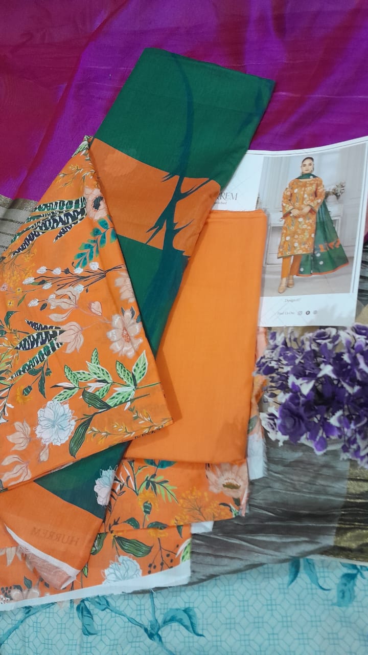 Hurrem 3 pieces unstitched lawn suit with floral design
