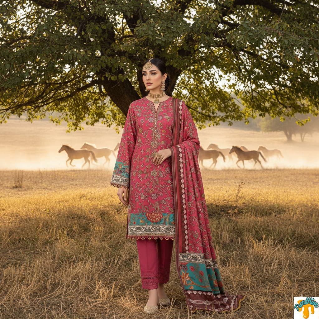 “Maria B 3-piece unstitched lawn suit for summer in elegant print – TrendHiveCo.pk online shop for ladies and online shopping in Sheikhupura.”